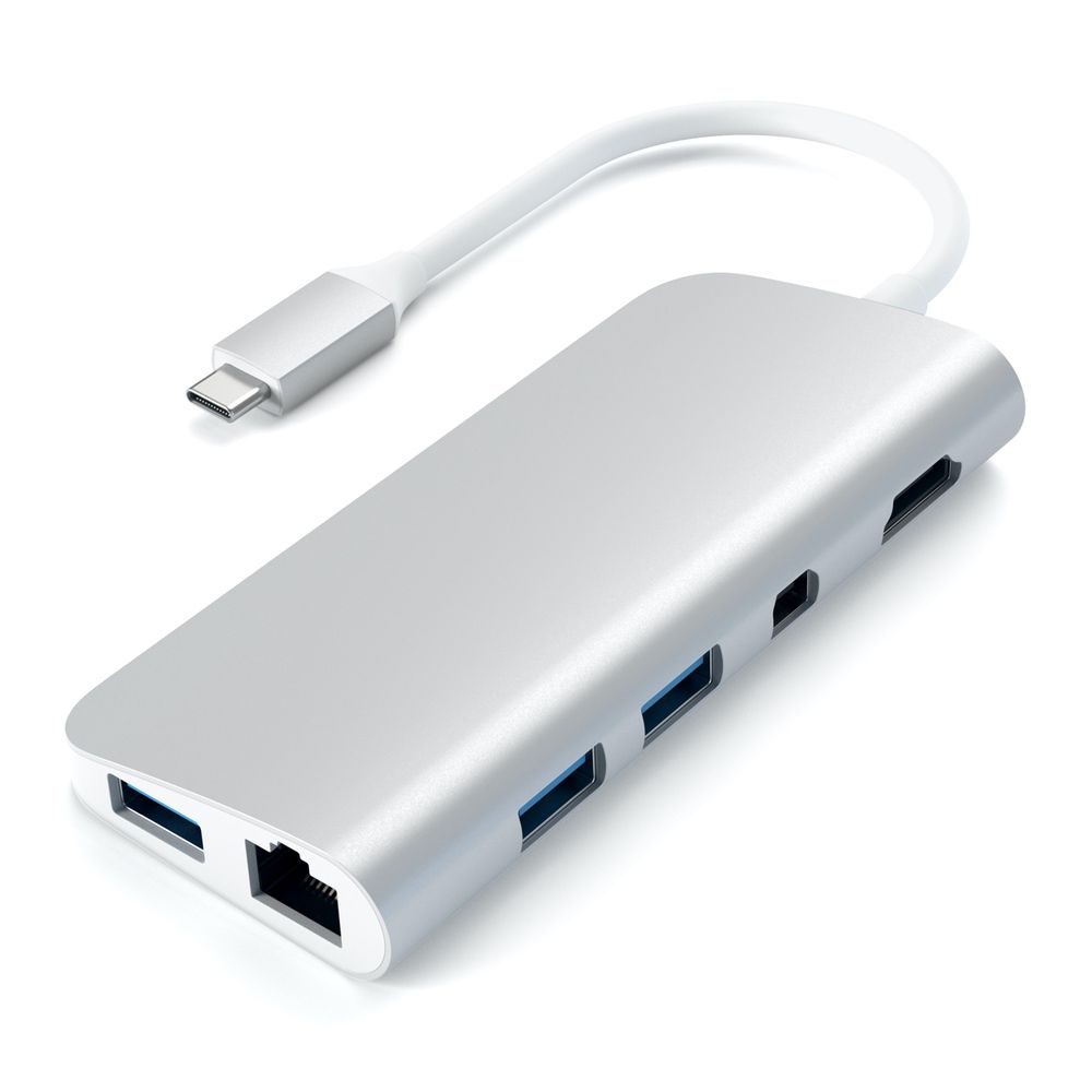 Satechi USB-C Multimedia Adapter 4K Ethernet Display-Port Introducing the Satechi Aluminium USB-C Multimedia Adapter with all your favourite legacy ports bundled into 1 sleek, aluminium adapter. Connect a laptop or desktop to a plethora of devices and per
