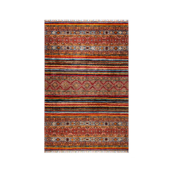 Buy Authentic Fine Afghan Khorjin Afghan Rugs made in Afghanistan at BEON | Size: 201x304cmFoundation: CottonPile: Handspun WoolShape: Rectangular Hand knotted and meticulously crafted by Afghan artisans in Afghanistan, this stunning Khorjin rug is made o