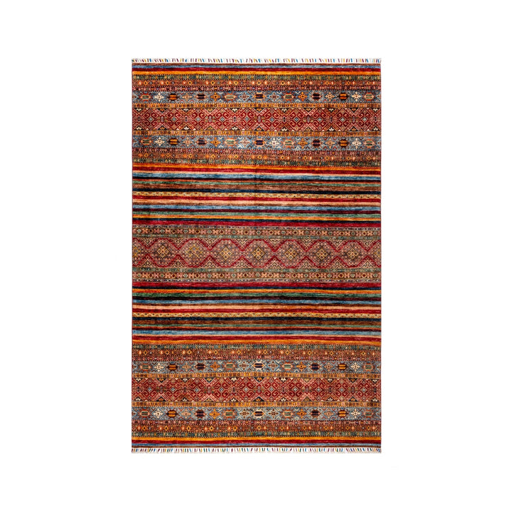 Buy Authentic Fine Afghan Khorjin Afghan Rugs made in Afghanistan at BEON | Size: 201x304cmFoundation: CottonPile: Handspun WoolShape: Rectangular Hand knotted and meticulously crafted by Afghan artisans in Afghanistan, this stunning Khorjin rug is made o