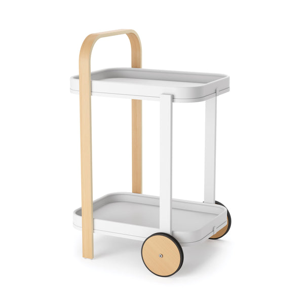 Bellwood Bar Serving Cart In White+Natural By Umbra A modern, two-toned wooden bar cart, Bellwood Bar and Serving Cart make the perfect addition to any corner of your home. Create your own at-home bar setup or use Bellwood to make an indoor garden cart or