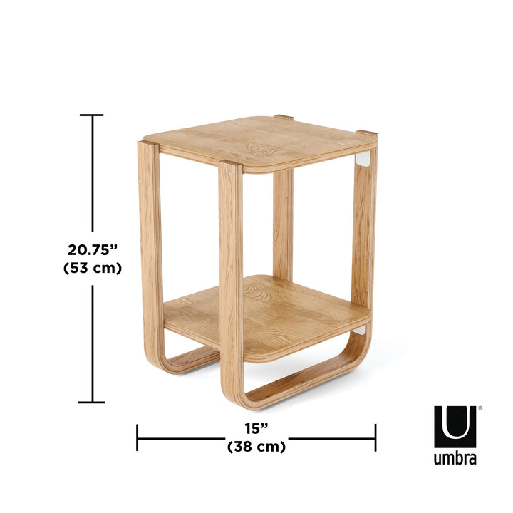 Umbra Bellwood Side Table Natural With soft bent-wood legs and two open tiers, Bellwood brings a warm and airy touch to your living room, bedroom or entryway.This versatile side table seamlessly accompanies your space to provide multipurpose storage.Its t