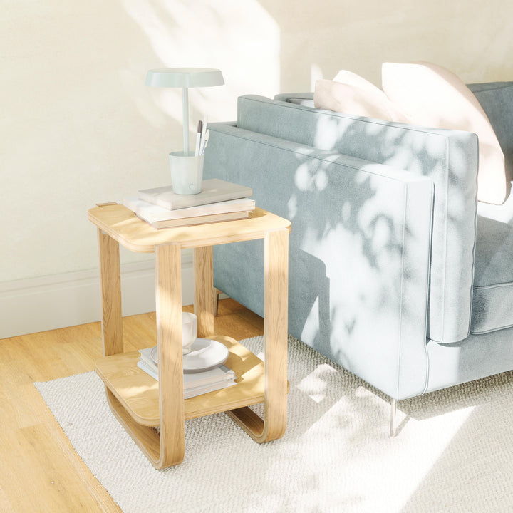 Umbra Bellwood Side Table Natural With soft bent-wood legs and two open tiers, Bellwood brings a warm and airy touch to your living room, bedroom or entryway.This versatile side table seamlessly accompanies your space to provide multipurpose storage.Its t