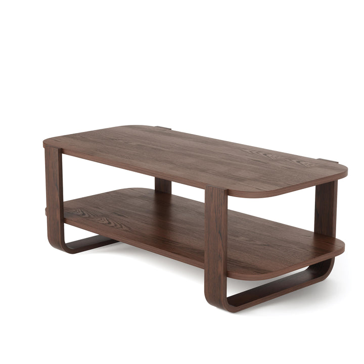 Bellwood Coffee Table Aged Walnut By Umbra Bellwood's bent-wood legs, two open tiers, and capacity of 180 kg make it a great choice for adding a warm, airy touch to your living room, bedroom, or entryway, while its storage capacity allows you to keep plan