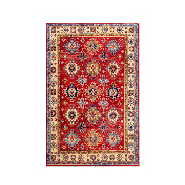 Buy Authentic Fine Afghan Kazak Afghan Rugs made in Afghanistan at BEON | Size: 152x217cmFoundation: CottonPile: Handspun WoolShape: Rectangular Hand knotted and meticulously crafted by Afghan artisans in Afghanistan, this stunning Chobi rug is made out o