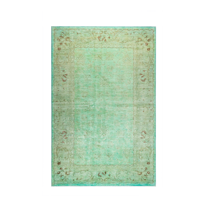 Buy Authentic Fine Afghan Over-Dyed Chobi In Green Afghan Rugs made in Afghanistan at BEON | This Chobi overdyed is a beautiful transitional rug in a muted distressed palette of soft green and blues colours. Hand knotted and meticulously crafted by Afghan