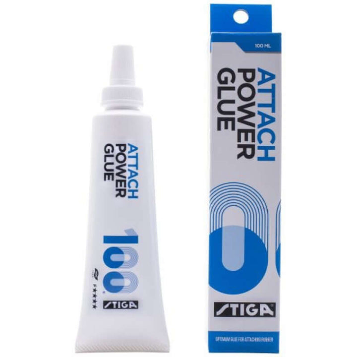 Buy & Save on Stiga Attach Power Glue 100Ml | Stiga ATTACH Power Glue 100ml Ê Attach Power Glue Ê Attach Power Glue Solves the Glue Buildup Problem! STIGA's new Attach power glue will put victory within your reach. Fully in accord with the new ITTF regulations, this innovative glue is specially formulated to eliminate glue buildup! In addition, it is very adhesive, so one application is all that is needed to attach new rubber to a blade. For greater speed-glue effect, combine it with STIGA's new Extreme Boo