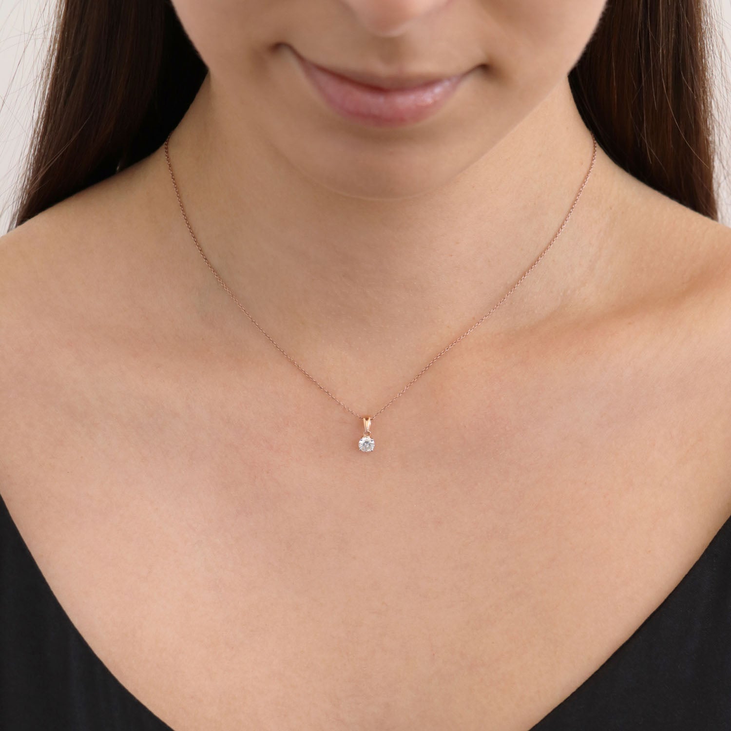 Diamond Solitaire Pendant with 0.30ct Diamonds in 18K Rose Gold - 18RCP30