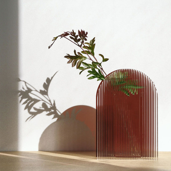 Arch Vase Vases Available at BEON | The Vase Collection combines the classic elegance of a vintage ribbed glass vase with a modern, light expression. This collection takes inspiration from simple and minimal geometric shapes, and is available in Arch, Wav