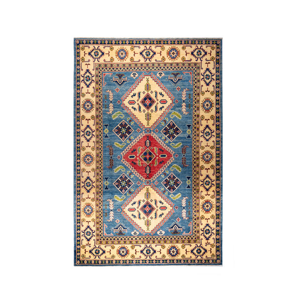 Buy Authentic Afghan Fine Kazak Afghan Rugs made in Afghanistan at BEON | Size: 203x311cmFoundation: CottonPile: Handspun WoolShape: Rectangular Hand knotted and meticulously crafted by Afghan artisans in Afghanistan, this stunning Kazak rug is made out o