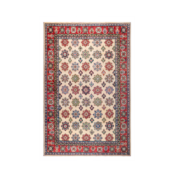 Buy Authentic Afghan Fine Kazak Afghan Rugs made in Afghanistan at BEON | Size: 200x290cmFoundation: CottonPile: Handspun WoolShape: Rectangular Hand knotted and meticulously crafted by Afghan artisans in Afghanistan, this stunning Kazak rug is made out o