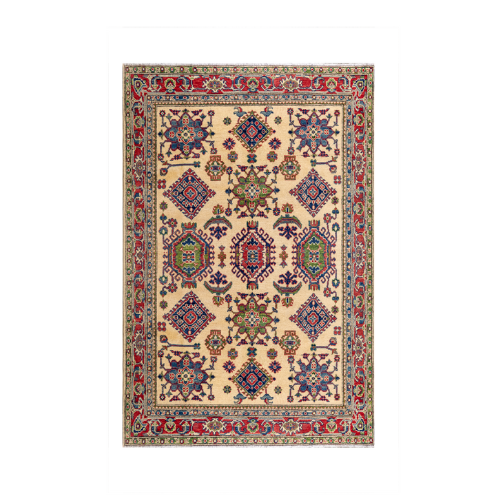 Buy Authentic Afghan Fine Kazak Afghan Rugs made in Afghanistan at BEON | Size: 156x2.08cmFoundation: CottonPile: Handspun WoolShape: Rectangular Hand knotted and meticulously crafted by Afghan artisans in Afghanistan, this stunning Kazak rug is made out