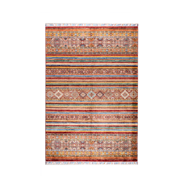 Buy Authentic Afghan Fine Khorjin Afghan Rugs made in Afghanistan at BEON | Size: 239x180cmFoundation: CottonPile: Handspun WoolShape: Rectangular Hand knotted and meticulously crafted by Afghan artisans in Afghanistan, this stunning Khorjin rug is made o