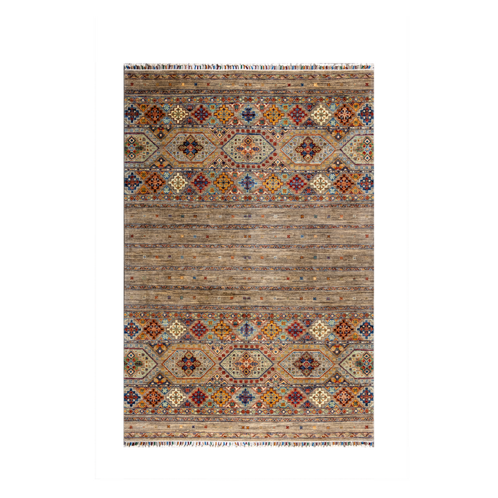 Buy Authentic Afghan Khorjin Handmade Rug Afghan Rugs made in Afghanistan at BEON | Size: Foundation: CottonPile: Handspun WoolShape: Rectangular Hand knotted and meticulously crafted by Afghan artisans in Afghanistan, this stunning Khorjin rug is made ou