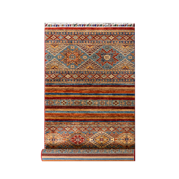 Buy Authentic Afghan Khorjin Handmade Runner Runners made in Afghanistan at BEON | Size: Foundation: CottonPile: Handspun WoolShape: Rectangular Hand knotted and meticulously crafted by Afghan artisans in Afghanistan, this stunning Khorjin runner is made