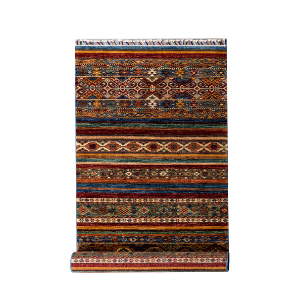 Buy Authentic Afghan Khorjin Handmade Runner Runners made in Afghanistan at BEON | Size: Foundation: CottonPile: Handspun WoolShape: Rectangular Hand knotted and meticulously crafted by Afghan artisans in Afghanistan, this stunning Khorjin runner is made