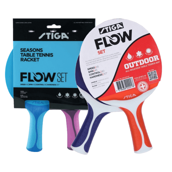 Buy & Save on Stiga Flow Outdoor Table Tennis Bat Set | Stiga Flow outdoor Table Tennis Bat Set Stiga Flow Outdoor Table Tennis Bat SetÊFor Indoor and Outdoor Play! Flow is a very durable, long lasting bat specially designed to be weather and shock resistant for both indoor and outdoor play. ¥ Handle: Thermoplastic Elastomers ¥ Blade: Polypropylene and glass fiber ¥ SPEED: 45 ¥ SPIN: 45 ¥ CONTROL: 90 ¥ HARDNESS: 30¡ | Stiga at BEON