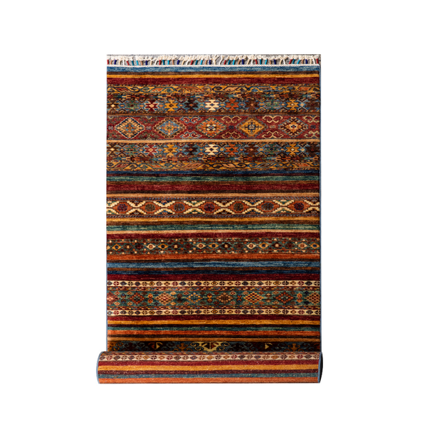 Buy Authentic Afghan Khorjin Handmade Runner Runners made in Afghanistan at BEON | Size: Foundation: CottonPile: Handspun WoolShape: Rectangular Hand knotted and meticulously crafted by Afghan artisans in Afghanistan, this stunning Khorjin runner is made