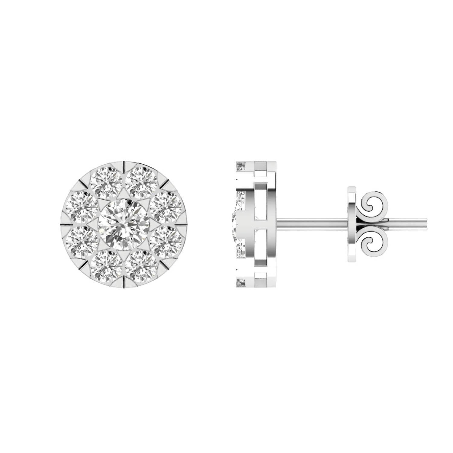 Cluster Diamond Stud Earrings with 0.10ct Diamonds in 9K White Gold - 9WECLUS10GH