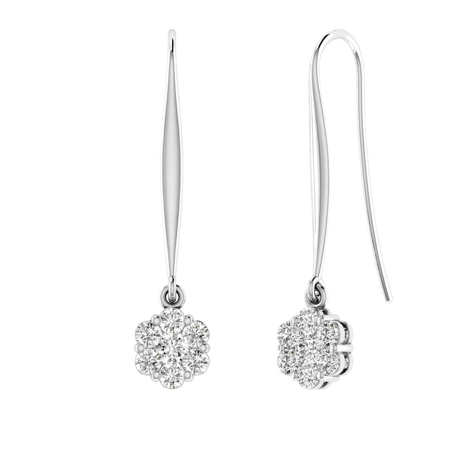 Cluster Hook Diamond Earrings with 0.25ct Diamonds in 9K White Gold - 9WSH25GH