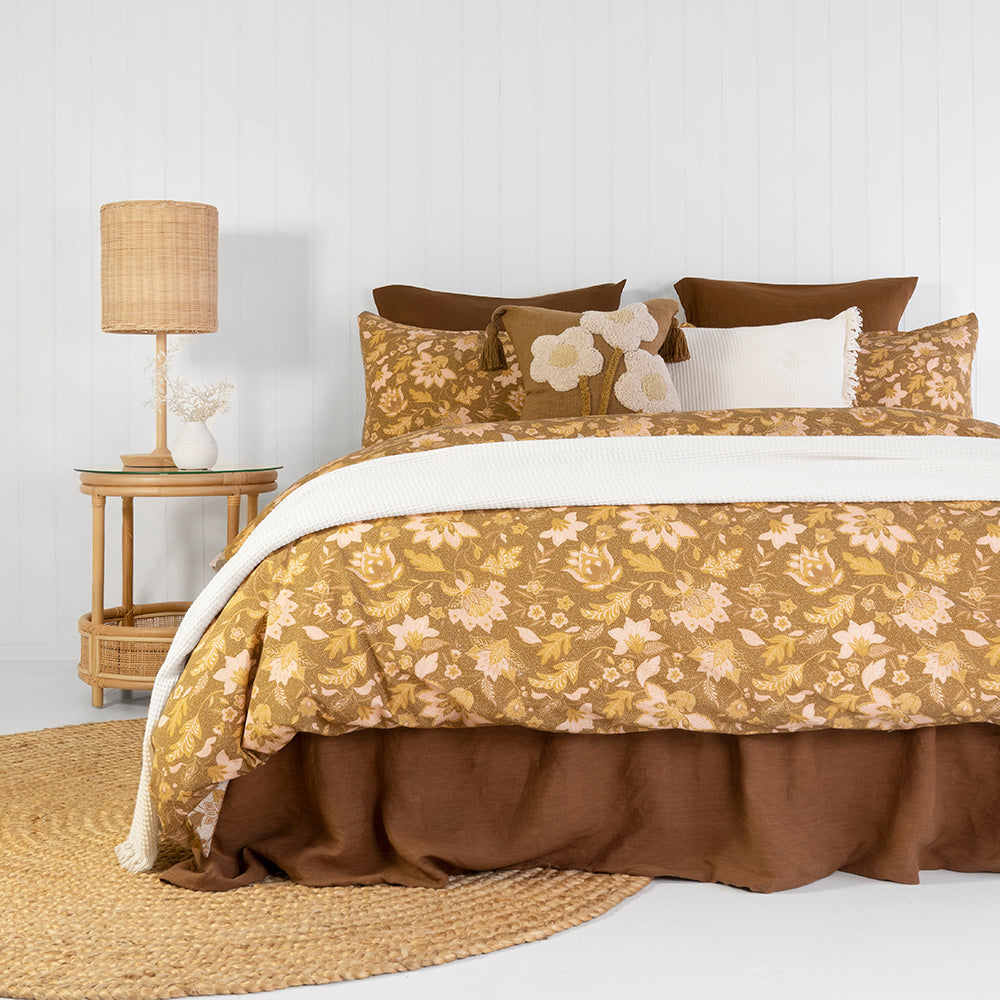 BEON.COM.AU Embracing the exotic batik patterns of Indonesia, the Melati quilt cover set brings a fresh contemporary look to traditional design. Printed on enzyme-washed cotton, the intricately detailed floral patterns float across the surface in a vibrant combination of tonal mustard, olive and blush pink. ... at BEON.COM.AU
