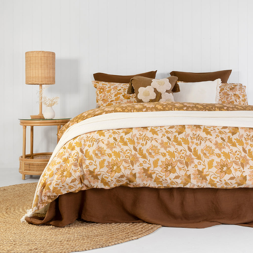 BEON.COM.AU Embracing the exotic batik patterns of Indonesia, the Melati quilt cover set brings a fresh contemporary look to traditional design. Printed on enzyme-washed cotton, the intricately detailed floral patterns float across the surface in a vibrant combination of tonal mustard, olive and blush pink. ... at BEON.COM.AU