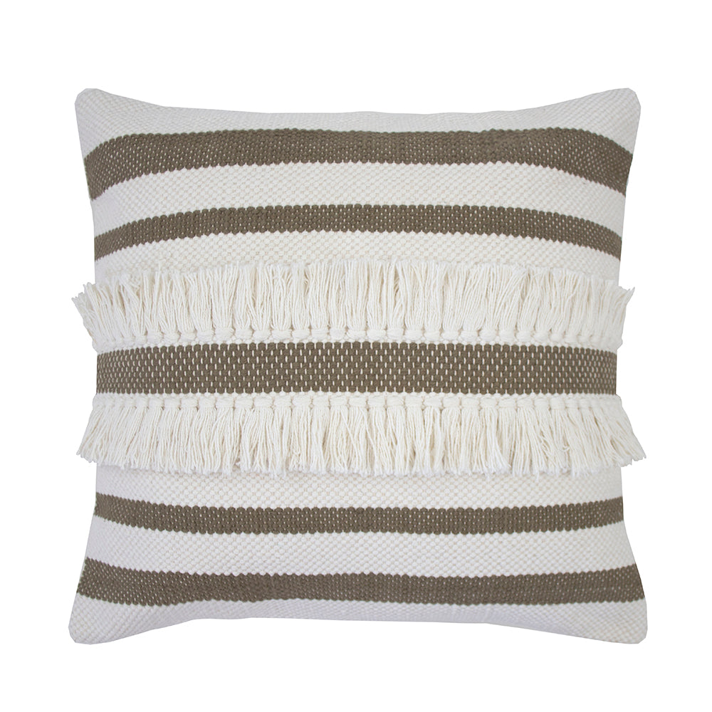 BEON.COM.AU Woven from a quality cotton yarn, the Tully has an assortment of tassels and stripes on the front side. The stripes are a contrasting colour against the natural-coloured base fabric on this large, boho square cushion. Includes removable fill. Composition: Cotton Size Information: Square: 50cm x 5... at BEON.COM.AU