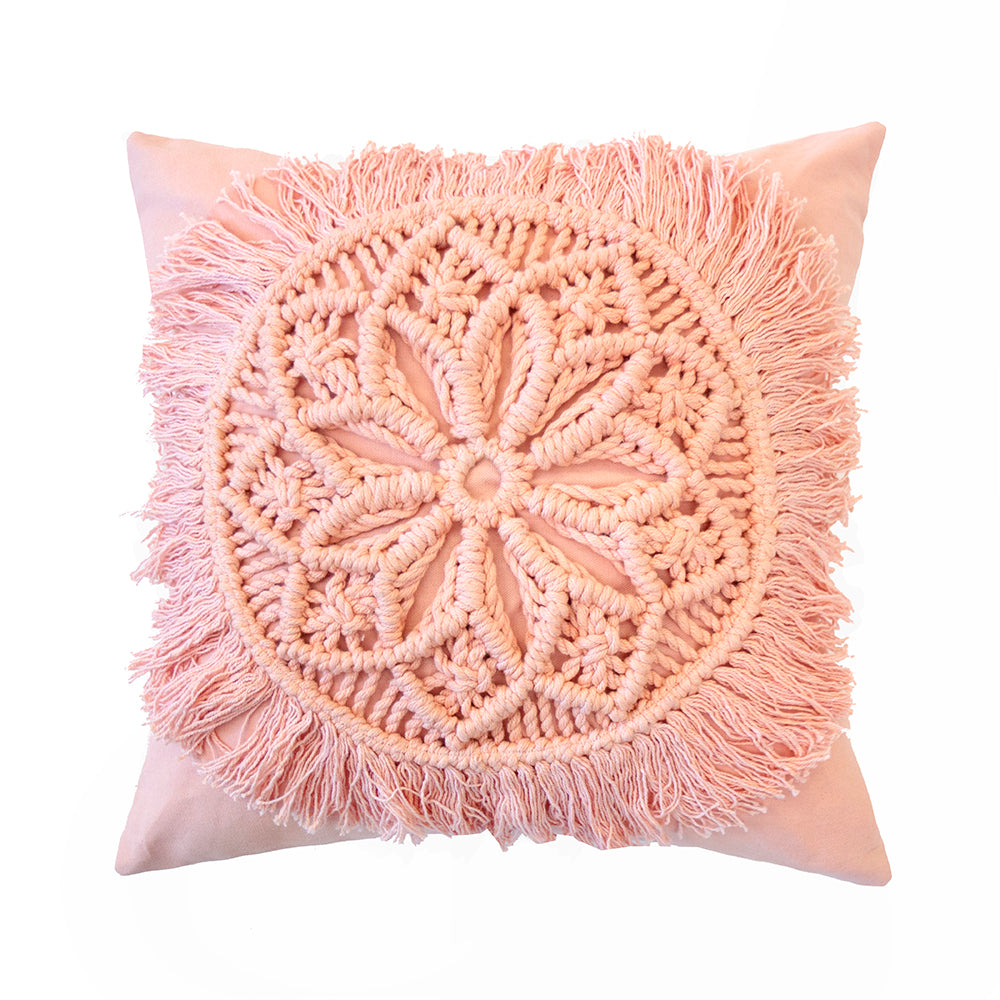 BEON.COM.AU The Sosa cushion is a decorative design with a large circular sun motif on the front, created using a series of clever macramé techniques. The base fabric on both sides is 100% cotton, and the macramé detail on the front will bring a bohemian hand-crafted feel to the room. Includes removeable cus... at BEON.COM.AU