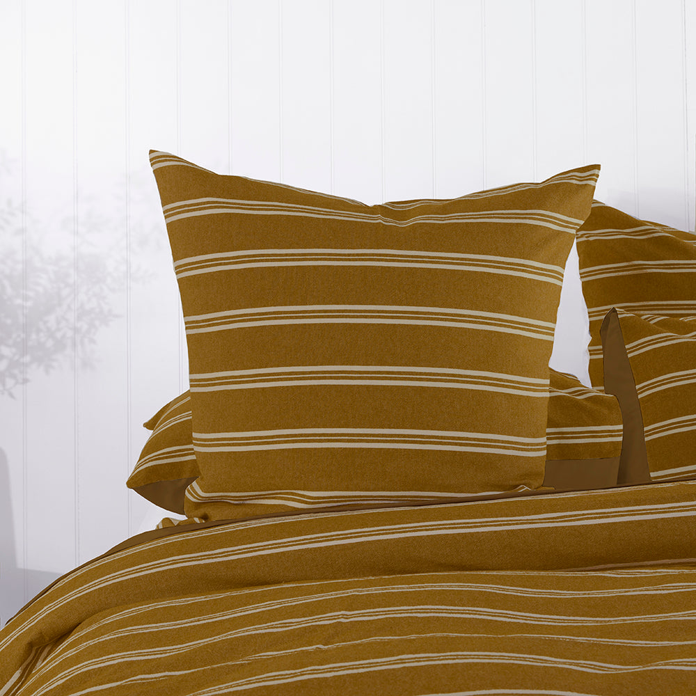 BEON.COM.AU The simplicity of the woven stripe pattern on our Jasper Euro Pillowcase allows the warm on-trend Tobacco colour of the base fabric to create a bold impact in your bedroom space. Woven from a cotton fabric, which has been pre-washed, this Euro has a lovely soft feel against the skin. Jasper is gr... at BEON.COM.AU
