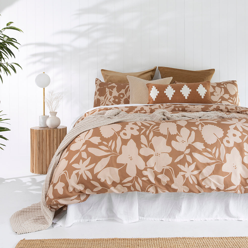 BEON.COM.AU The Muir Quilt Cover Set was created by our designers as a fun way to bring their favourite colour combination this season, warm biscuit &amp; dreamy pale peach, into your bedroom palette. The simplified floral shapes used in the print provide the perfect platform to allow the on-trend colour... at BEON.COM.AU