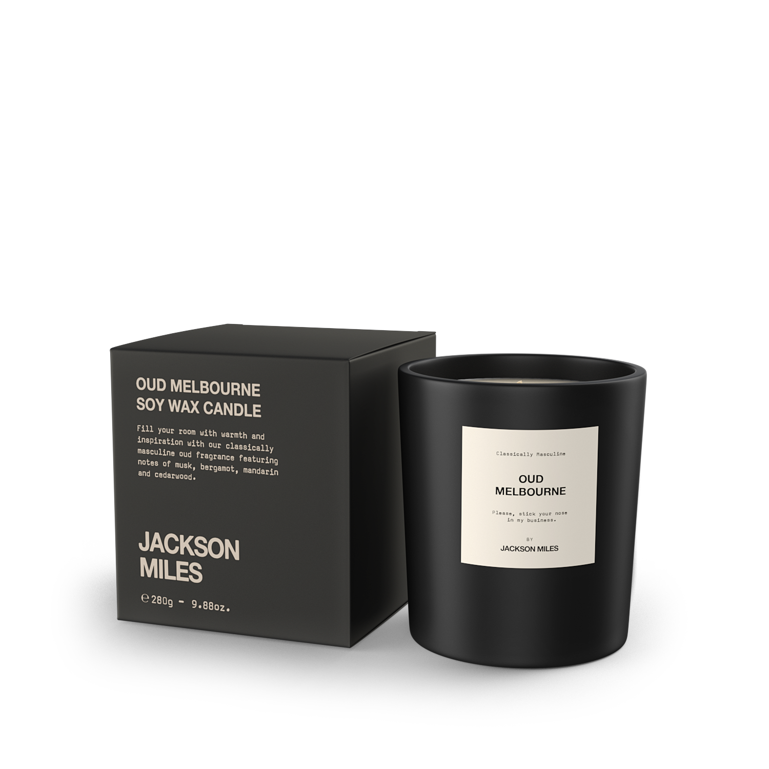 BEON.COM.AU You asked, we listened. One of our most popular scents, a warm and woody masculine scent with notes of Bergamot, Sandalwood and Lavender.  Housed in a beautiful black vessel with a black lid, our candles are designed to fill small to medium-sized spaces with rustic, classy scents.  Approx 60 hour... Jackson Miles at BEON.COM.AU