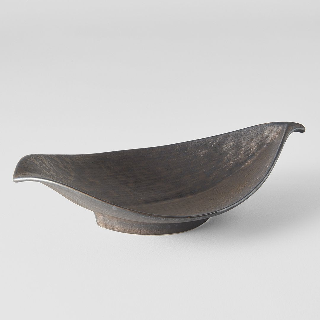 Save on Deep Bronze Ikebana Leaf Shape Bowl Made in Japan at BEON. 26cm length x 15cm width x 5.5cm height Ikebana leaf shape in deep bonze design. This beautiful Ikebana leaf shape bowl can be used as a decorative piece or bring out on special occasions. Handmade in Japan