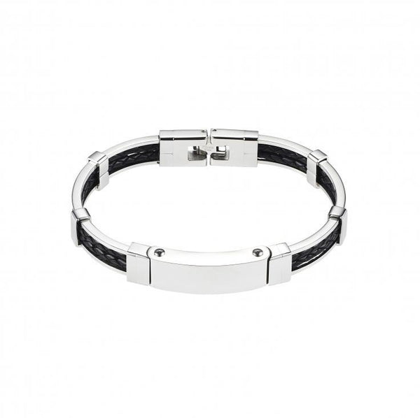 Buy online & save Silver Frame Black Leather Bracelet |Cudworth |BEON.COM.AU Italian designed Men's Bracelet by Cudworth featuring: - Polished Stainless Steel with Black twin cord Leather. - 70 mm diameter, 65 mm opening. - Comes in official Cudworth gift box. Also available in Black framed Red leather, Black framed Blue leather, Silver framed Brown leather and Rose G... Cudworth at BEON.COM.AU