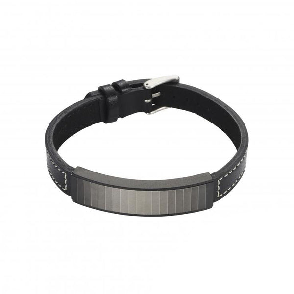 Buy online & save Ion Plated Gradient Stripe ID Leather Bracelet |Cudworth |BEON.COM.AU Bracelet featuring:  - 22 cm Black leather band with adjustable strap - Steel Gradient Stripe feature - Comes in official Cudworth Gift Box. Bracelets Cudworth at BEON.COM.AU