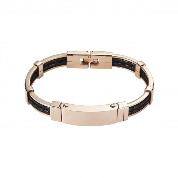 Buy online & save Rose Gold Frame Black Leather Bracelet |Cudworth |BEON.COM.AU Italian designed Men's Bracelet by Cudworth featuring: - Polished Ion Plated Rose Gold Steel with Black twin cord Leather. - 70 mm diameter, 65 mm opening. - Comes in official Cudworth gift box. Also available in Black framed Red leather, Black framed Blue leather, Silver framed Black leather... Cudworth at BEON.COM.AU