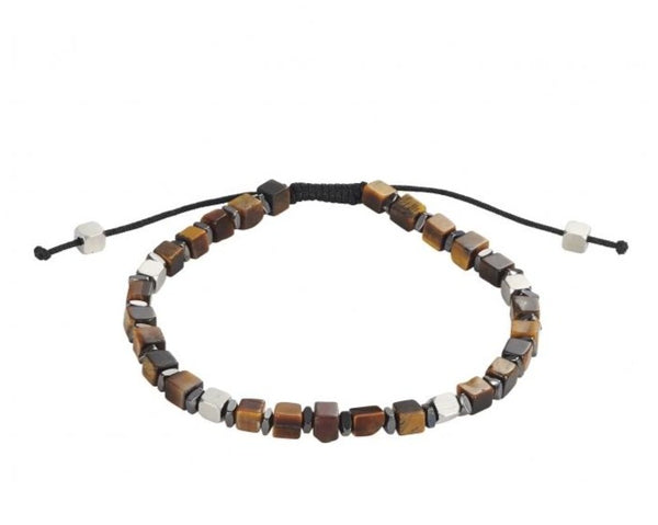 Buy online & save Tiger Eye Stone Flat Macrame Beaded Bracelet |Cudworth |BEON.COM.AU Men’s Tiger Eye Stone Beaded Bracelet from Cudworth jewellery featuring: - Neutral Earth coloured Stone beads with Brass feature beads. - One size fits all adjustable macrame slider. - Comes in a gift pouch. Bracelets Cudworth at BEON.COM.AU