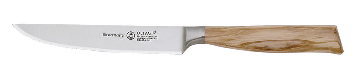 Buy online & save Oliva Elite Multi-Edge Steak Knife 4.5 Inch (11.4cm) |Messermeister |BEON.COM.AU E6683 4         Oliva Elite 4.5 Inch Multi-Edge Steak Knife The Messermeister Oliva Elite Steak Knife is a 3.5 Inch personal sized carving knife. This steak knife is expertly crafted and has a slicing blade with an upward curved tip. The main cutting edge on this steak knife is used to slice indi... Messermeister at BEON.COM.AU