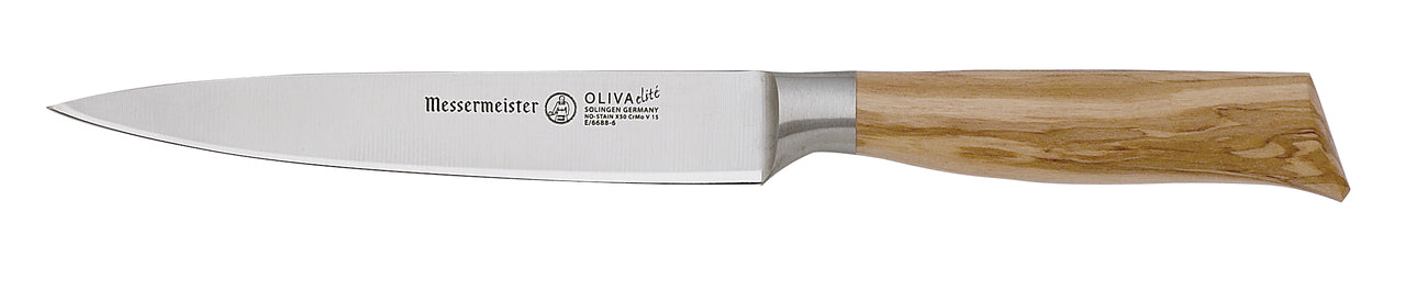 BEON.COM.AU E6688 6         Oliva Elite 6 Inch Utility Knife You will find yourself using the Messermeister Oliva Elite 6 Inch Utility Knife for all of your go-to tasks in the kitchen. With it’s fine edge, this traditional style utility knife is one of the most frequently used knives in the kitchen and a fav... Messermeister at BEON.COM.AU