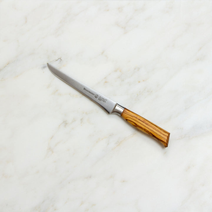 Buy online & save Oliva Elite Boning Knife 6 Inch (15.2cm) |Messermeister |BEON.COM.AU E6692 6         Oliva Elite 6 Inch Boning Knife The Messermeister Oliva Elité 6” Boning Knife is an essential knife for butchers designed to remove bones from meat, poultry and game. The tapered, pointed blade provides excellent control and precision for cutting tasks that render maximum yield.  ... Messermeister at BEON.COM.AU