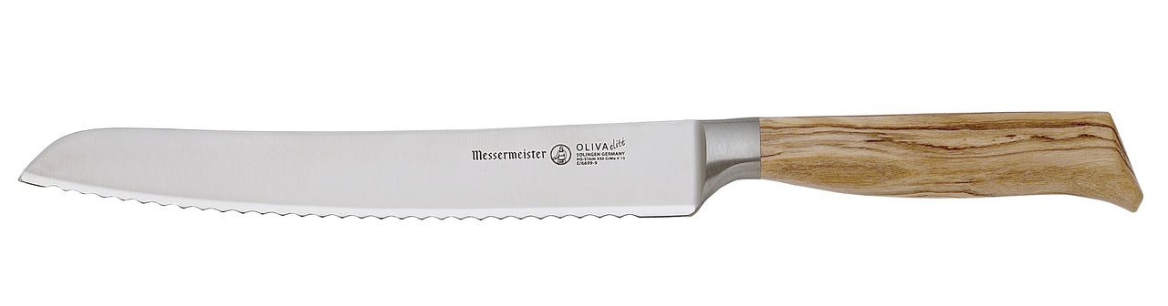 BEON.COM.AU E6699 9         Oliva Elite 9 Inch Scalloped Bread Knife The Messermeister Oliva Elite 9 Inch Bread Knife has a scalloped edge with a gentle camber. Serrations on this knife’s scalloped edge produce smooth, clean and precise cuts whether you’re slicing bread or soft-skinned fruits and vegetables.... Messermeister at BEON.COM.AU