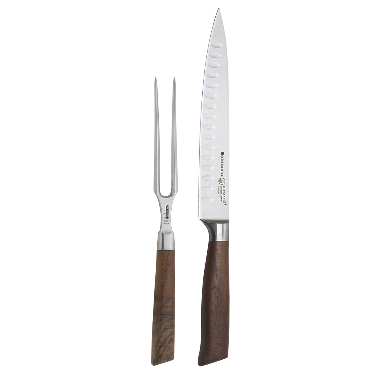 BEON.COM.AU E9000 2KS         Royal Elite 2 Piece Kullenschliff Carving Set The Messermeister Royale Elité Carving Set consists of an 8 Inch Kullenschliff Carving Knife (E9688 8K) and a 6 Inch Straight Carving Fork (E9805 6). This is the perfect addition to your cutlery collection. Impress your guests by car... Messermeister at BEON.COM.AU
