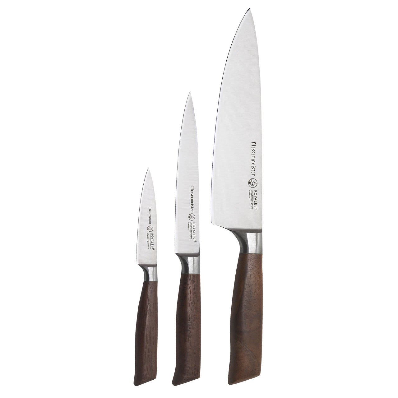 BEON.COM.AU E9000 3S         Royal Elite 3 Piece Starter Set The Messermeister Royale Elité 3 Piece Starter Set consists of an 8 Inch Stealth Chef's Knife (E9686 8S), 6 Inch Utility Knife (E9688 6), and 3.5 Inch Spear Point Paring Knife (E9691 3). These three are the most utilized knives in the kitchen. ... Messermeister at BEON.COM.AU