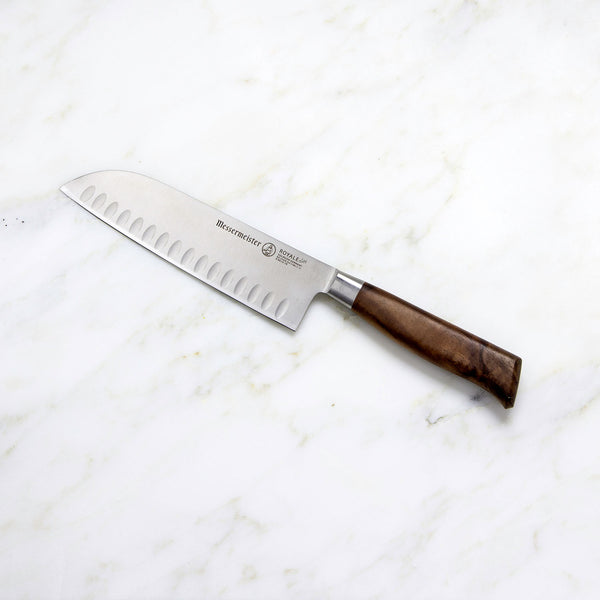 Buy online & save Royale Elite Kullenschliff Santoku Knife 7 Inch (17.8cm) |Messermeister |BEON.COM.AU E9686 8S         Royal Elite Stealth Chef's Knife 8 Inch The Messermeister Royale Elité Stealth Chef’s Knife is the workhorse in every kitchen. You will gravitate to this knife and will find yourself using it for 90% of all your cutting tasks. The hand forged Stealth blade that is about 25% t... Messermeister at BEON.COM.AU