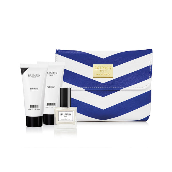 Buy Balmain Paris Blue & White Cosmetic Bag (Limited Edition) | Balmain Bags | by Balmain Paris Hair Couture at BEON.COM.AU