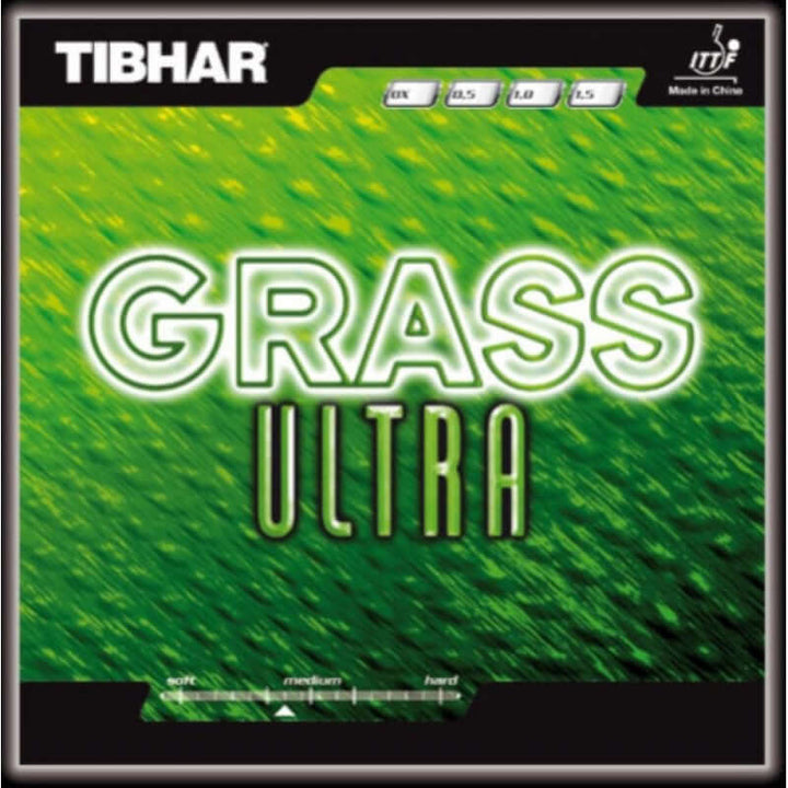 Buy & Save on Tibhar Grass Ultra P/Out Rubber | Tibhar Grass Ultra P/Out Rubber Grass Ultra is a long-pimple rubber with an adhering surface (complies with the new ITTF's regulation). The newly developed rubber surface permits a large variety of undercut balls during a defensive game, but also disturbing attacks at the table, while your attacking balls will remain unpredictable for your opponents. The 1.0 mm and 1.5 mm versions even provide the possibility of light counter balls. Although the ITTF has imple