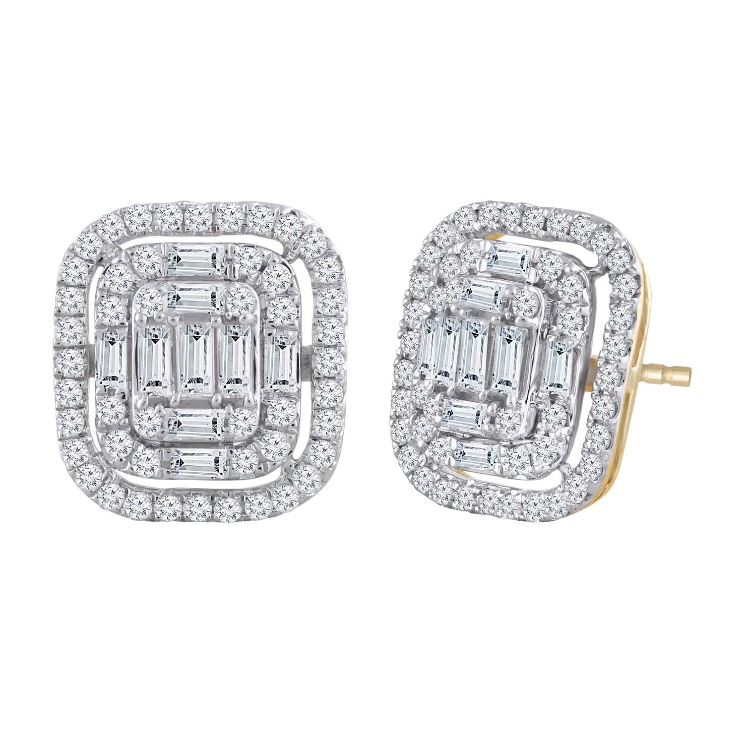 Cluster Stud Earrings with 1ct Diamond in 9K Yellow Gold