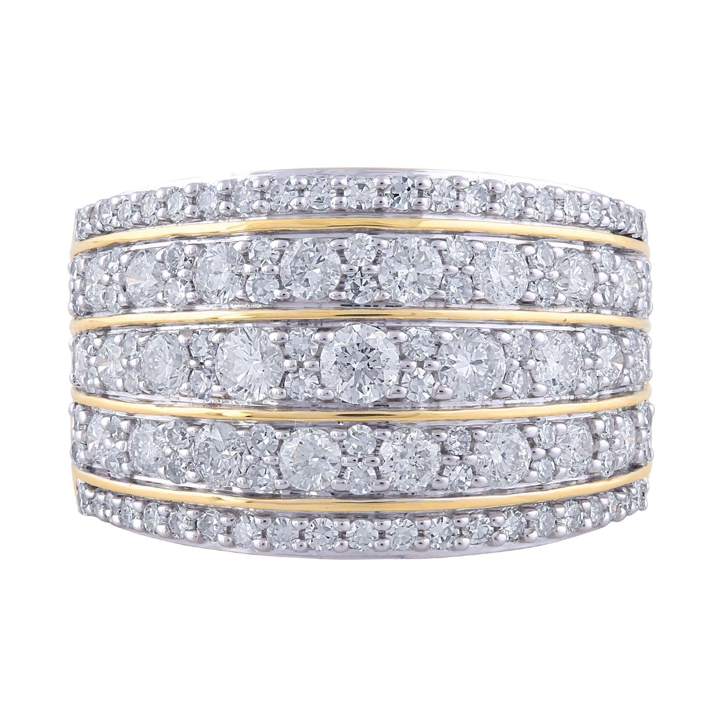 Multi Row Ring with 1.5ct Diamonds in 18K Yellow Gold