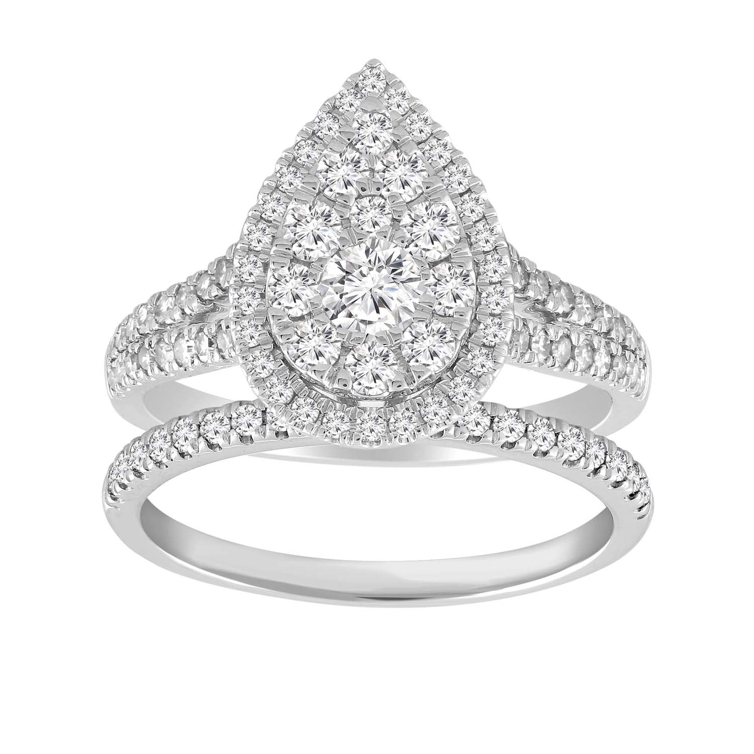 Pear Ring Set with 1ct Diamonds in 18K White Gold