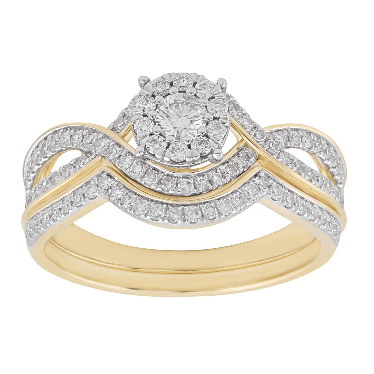 Engagment & Wedding Ring Set with 0.5ct Diamonds in 9K Yellow Gold