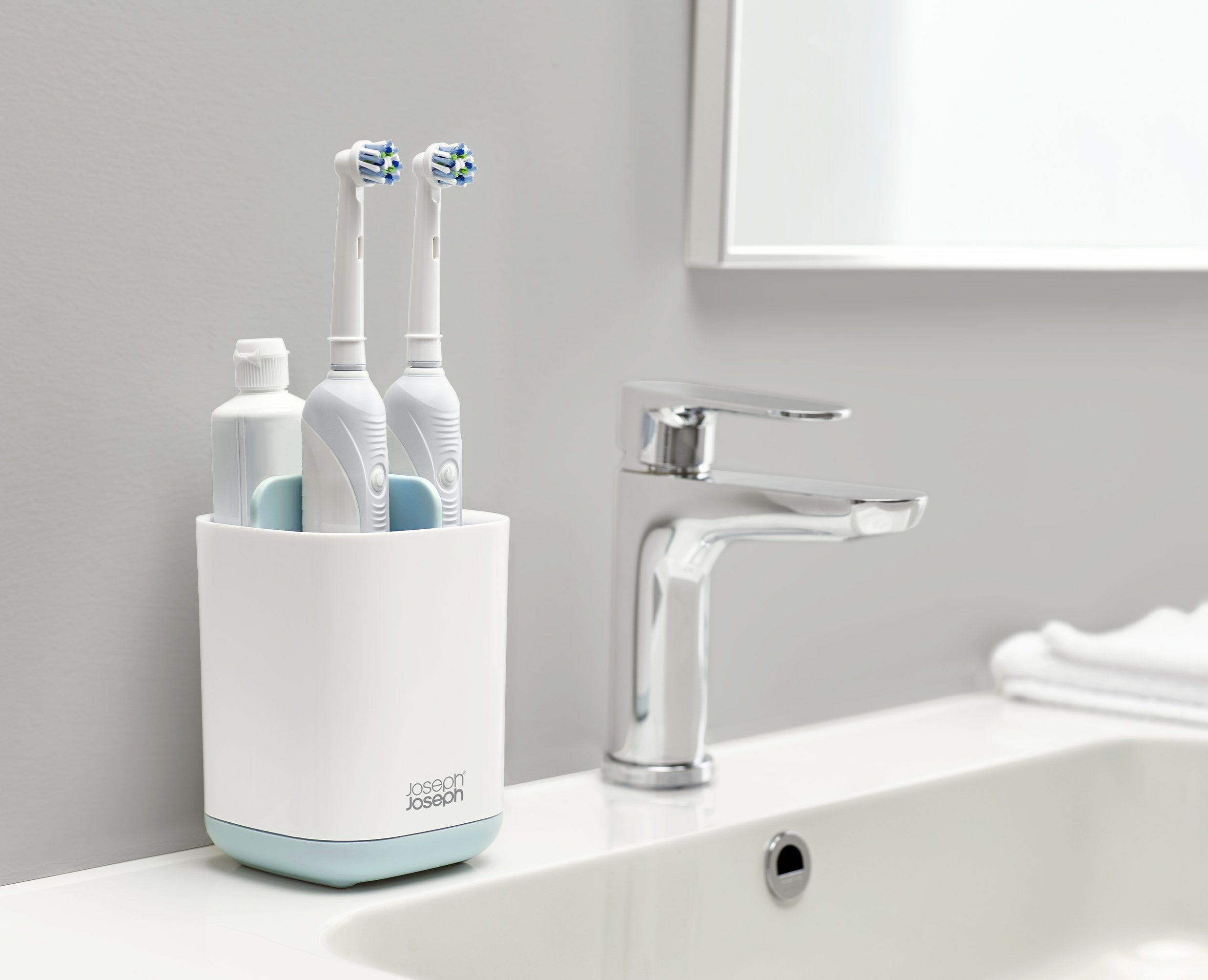 BEON.COM.AU  These toothbrush caddies have different sections for organising a variety of oral care items such as manual or electric toothbrushes and toothpaste tubes.  Versatile storage Ideal for electric or battery toothbrushes and toothpaste tubes Dismantles for easy cleaning Ventilated for quick drying N... Joseph Joseph at BEON.COM.AU