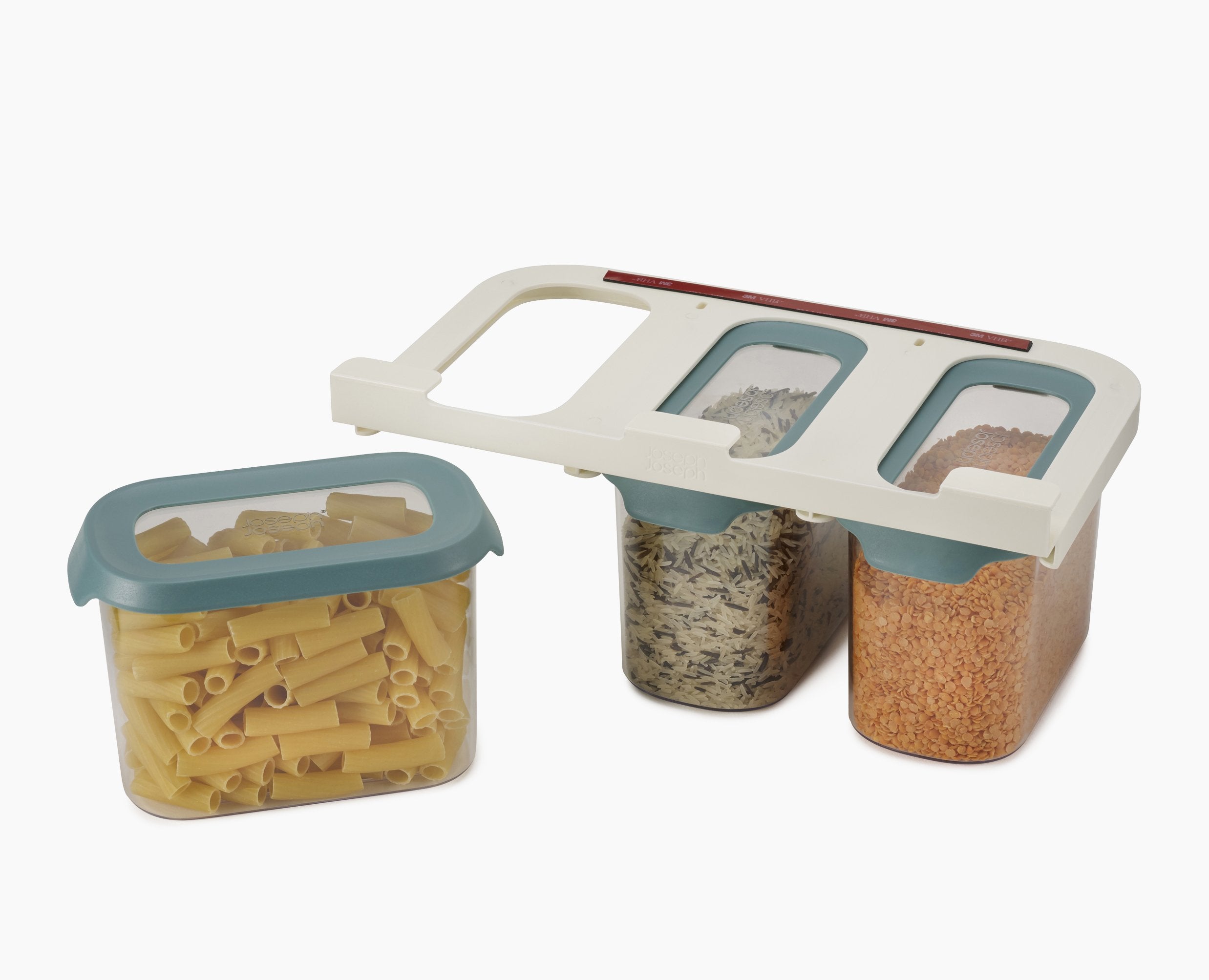 BEON.COM.AU  These innovative food storage container sets make use of unused space beneath your shelves, thereby maximising every inch of your cupboard area.  Unique design utilises unused space beneath the shelf 1.3L set includes 3 x 1.3L (1.3 qt) containers plus storage rail Can be mounted inside or beneat... Joseph Joseph at BEON.COM.AU